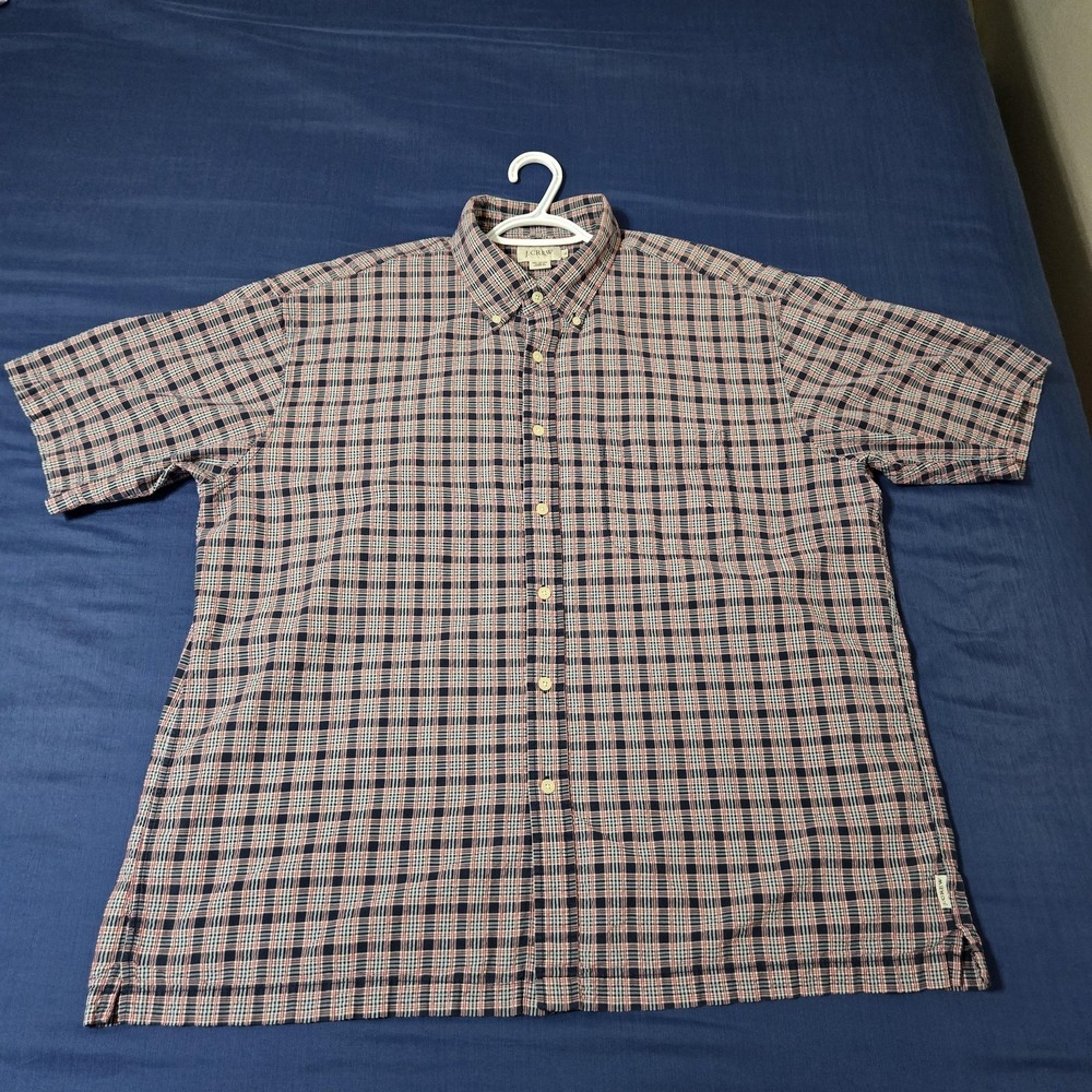 J.Crew Shirt Mens XL Blue Red Plaid 100% Cotton Short Sleeve Button Up Casual